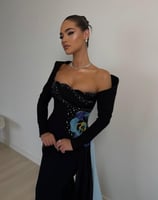 فستان سهر انيق بلون اسود بورده