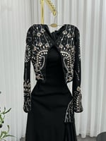 فستان سهره أسود قطعتين بإضافة ذيل جانبي بيلسية مطر...