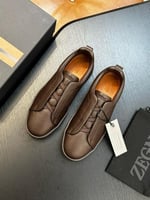 Zegna Brown Pebbled Leather Sneakers
