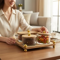 طقم تقديمة زجاج باستاند خشب