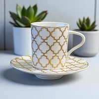 كوب قهوة مع صحن ذهبي فاخر ٢٠٠ مل