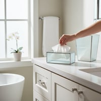 طقم سلة نفايات مع علبة مناديل زجاج فضي