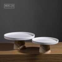 ستاند تقديم بورسلان قاعدة خشب