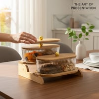 طقم تقديمة زجاج باستاند خشب