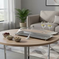 صينية تقديم فضي بغطاء شفاف 47 سم