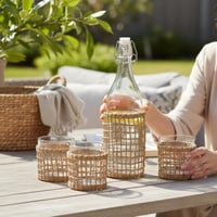 جيك مع ٤ أكواب طقم ملبس خوص