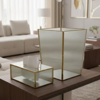 طقم سلة نفايات مع علبة مناديل زجاج ذهبي