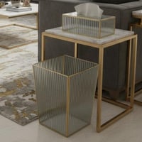 طقم سلة نفايات مع علبة مناديل زجاج ذهبي