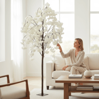 شجرة صناعي ورد ابيض ارتفاع ١٣٥ سم
