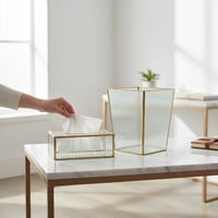 طقم سلة نفايات مع علبة مناديل زجاج ذهبي