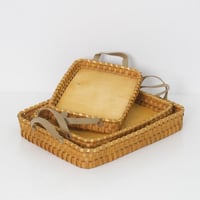 سلة خوص مستطيلة بيد جلد