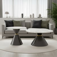 طقم حبتين طاولات معيشة رخام بقاعدة حديد رمادي غامق