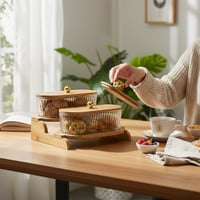 طقم تقديمة زجاج باستاند خشب