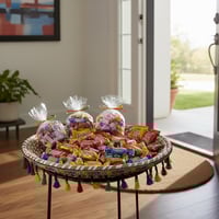 سلة توزيعات خوص مع الحامل حديد طول ٧٠ سم