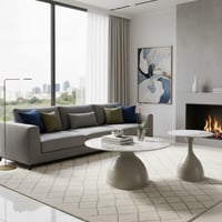 طقم حبتين طاولات معيشة رخام بقاعدة حديد بيج محايد