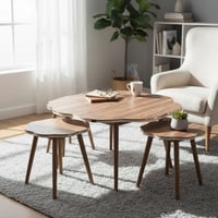 طقم طاولات خشب 5 حبة بني