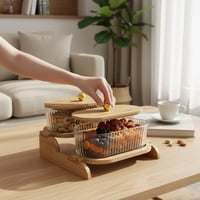 طقم تقديمة زجاج باستاند خشب