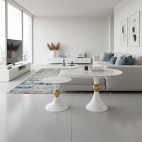 طقم حبتين طاولات معيشة رخام بقاعدة حديد أبيض