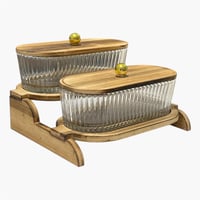 طقم تقديمة زجاج باستاند خشب