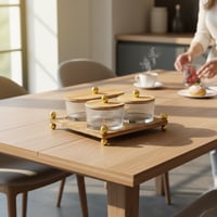 طقم تقديمة زجاج باستاند خشب