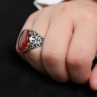 خاتم عقيق احمر كبدي F-0104