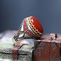 خاتم فضه بعقيق احمر I-081