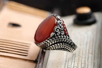 خاتم فضه بعقيق احمر H-010