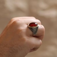 خاتم فضه بعقيق احمر A-064