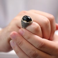 خاتم عقيق يماني اسود طبيعي B-073