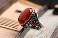 خاتم فضه بعقيق احمر H-09