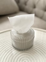 علبة مناديل زجاج بيج