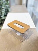 علبة مناديل اكريليك بغطاء خشبي