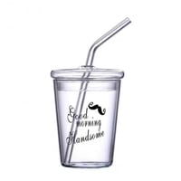 كاس زجاجي بغطاء ومزاز