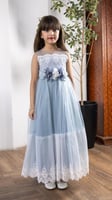 فستان بناتي سماوي بورد على الخصر