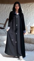 عباية سوداء رسمية بياقة وأزرة رمادي