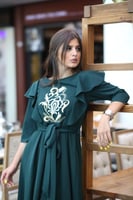 فستان سهرة زيتي مطرز ميد