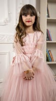 فستان بناتي تُل بلون وردي
