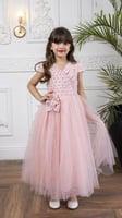 فستان بناتي وردي مزين بلولو