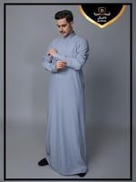 ثوب رصاصي زرار مخفي مطرز قلاب رجالي