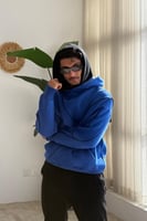 Hoodie Blue Double cap Black | هودي ازرق و اسود دب...