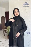 عباية كتان سوداء اسواره مع أزرار ذهبية