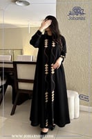 عباية دبل كلوش كتان تطريز اهاري لون بيج