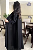 عباية دبل كلوش كتان بتطريز اهاري أسود