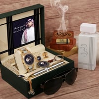 طقم هدية رجالي أنيق مع ساعة جلد وكبك ومبخرة