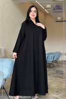 عباية تطريز اسود قماش كتان لف