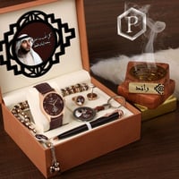 طقم ساعة جلد اصلي كلاسيك - طقم ساعه جلد