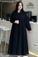 عباية كتان اسود لف مطرزة