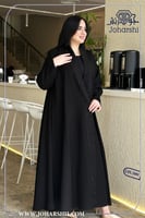 عباية كتان اسود لف مطرزة