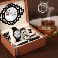 طقم ساعة جلد اصلي كلاسيك - طقم ساعه جلد