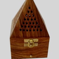 مبخرة خشبية هرمية بالقفل الذهبي S صغيرة مع درج صغي...